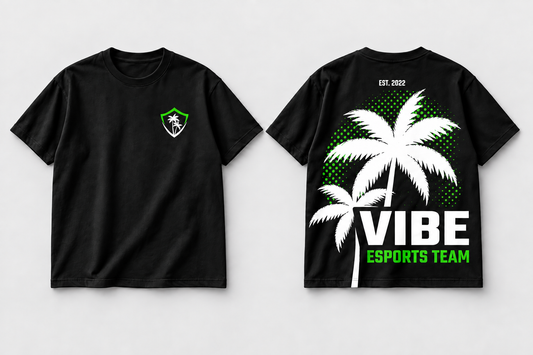 VIBE Palm Signal T-Shirt front and back, star-free logo