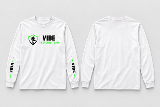 VIBE Core White Long Sleeve Shirt front and back, star-free logo