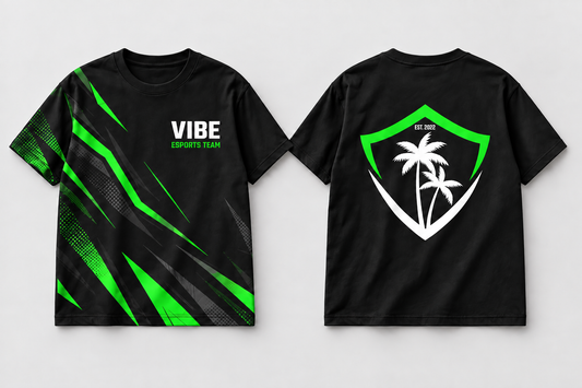 VIBE Shield Shift T-Shirt front and back, star-free logo
