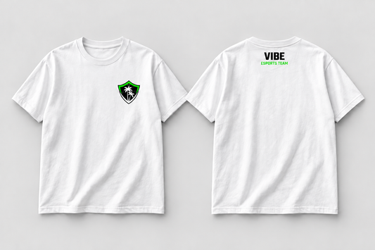 VIBE Core White T-Shirt front and back, star-free logo