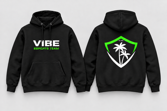 VIBE Classic Shield Hoodie front and back, star-free logo