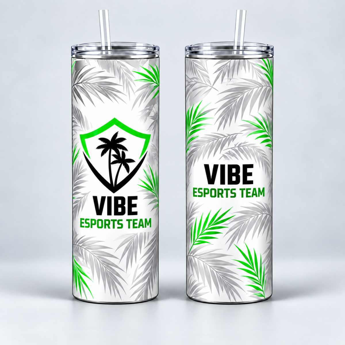 VIBE Stealth Palms 20 oz Straight Tumbler front and back, star-free logo