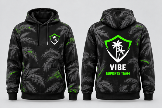 VIBE Stealth Palms All-Over Sublimation Hoodie front and back, star-free logo
