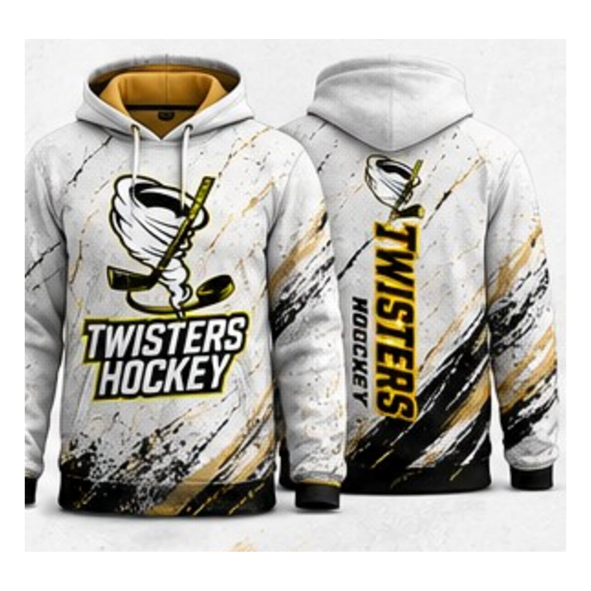 Twisters White / Gold sublimated hoodie front and back