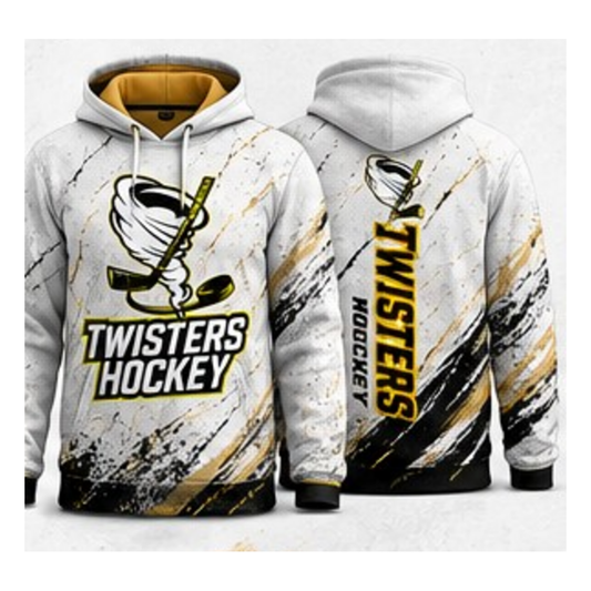 Twisters White / Gold sublimated hoodie front and back